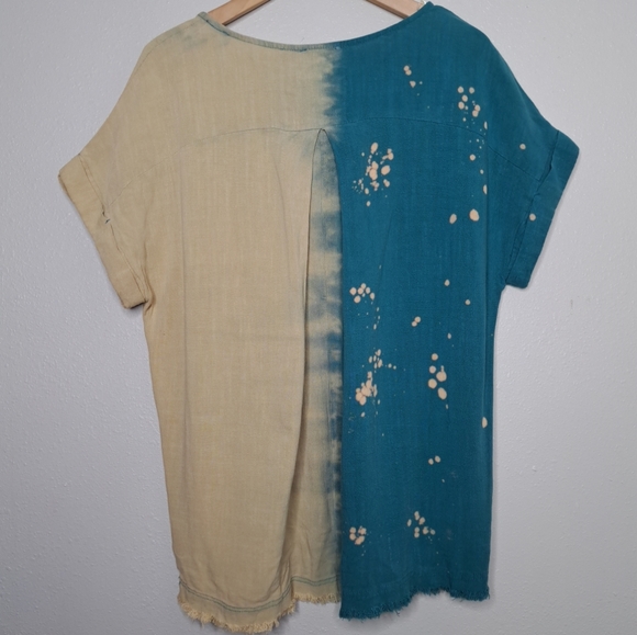 Umgee Splatter Dip Dye Short-slv Linen Cotton Top Boho Relaxed Fit Size S - Picture 10 of 16